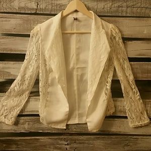 MIxed-Lace Crop Long Sleeve  Jacket